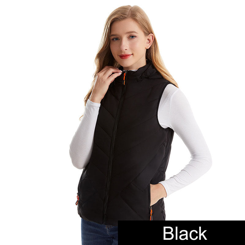Winter women's hot vest, hooded, cold resistant, warm vest, USB electric heating suit, 11 zone intelligent heating suit