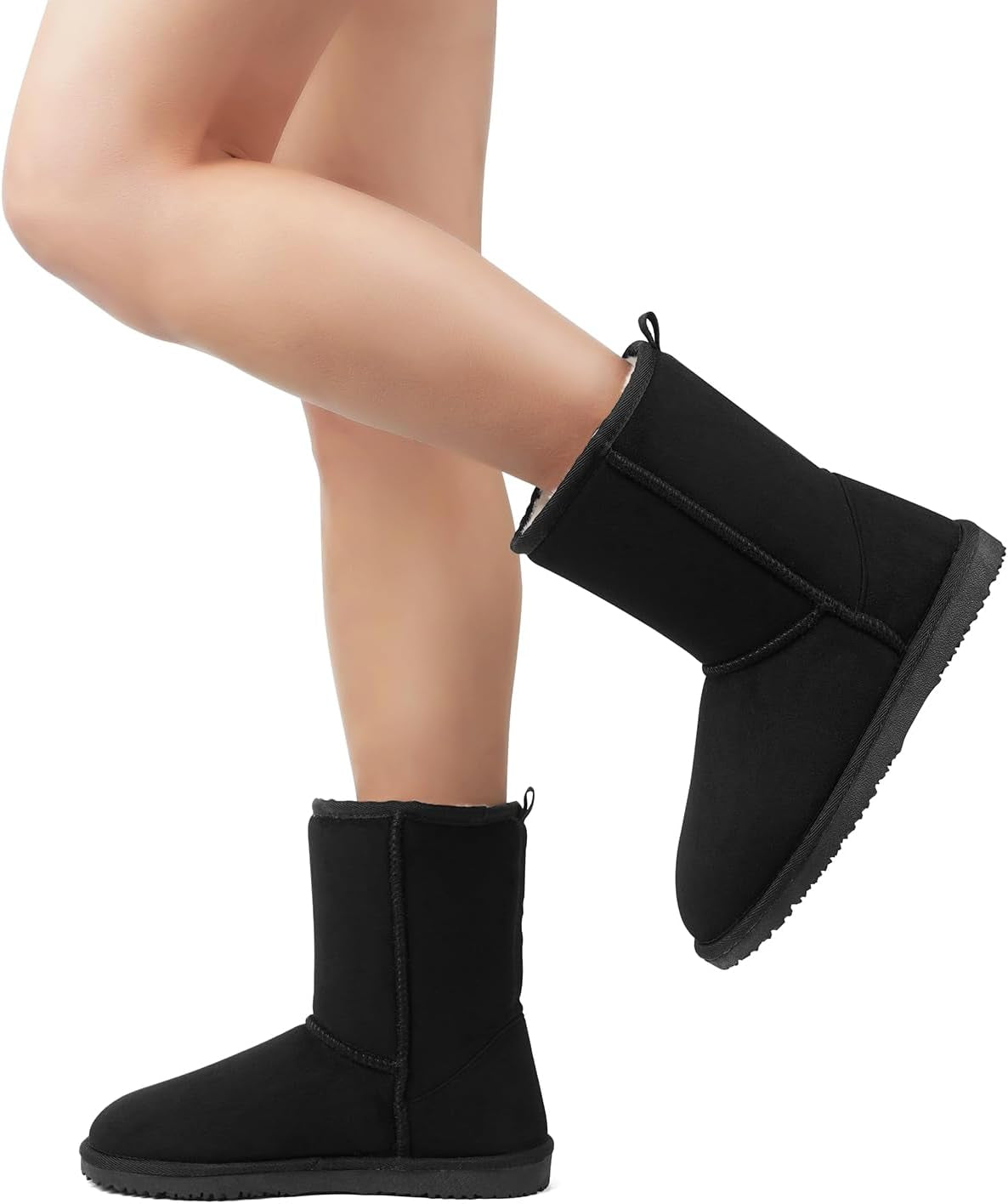 Winter Mid-Calf Plush Fuzzy Boots for Women Snow Womens Ankle Furry Slip on Boots Suede Platform Boot Fall Fur Cozy Shoes