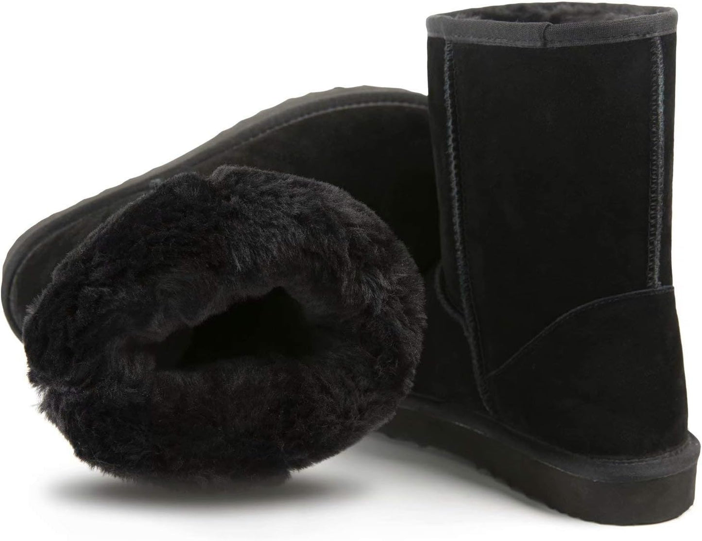 Winter Boots for Women Classic Snow Shoes Waterproof Cow Suede Leather Slip on Booties Fur Lined Warm Shoes Comfortable Mid Calf Boots,Black 6.5