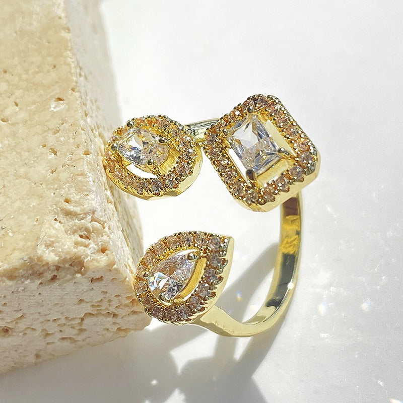 Creative design of geometric zirconia ring for Instagram influencer accessories