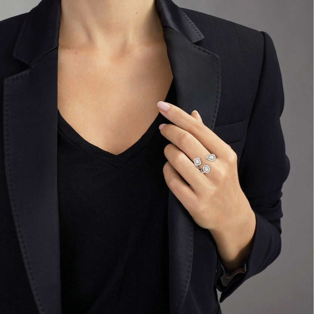 Creative design of geometric zirconia ring for Instagram influencer accessories