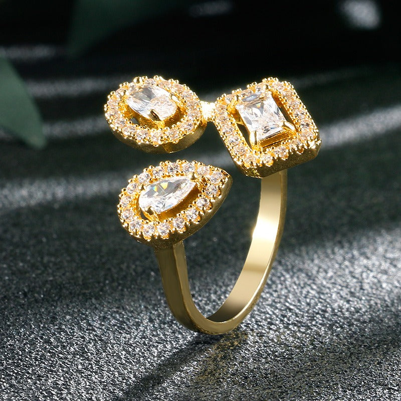 Creative design of geometric zirconia ring for Instagram influencer accessories