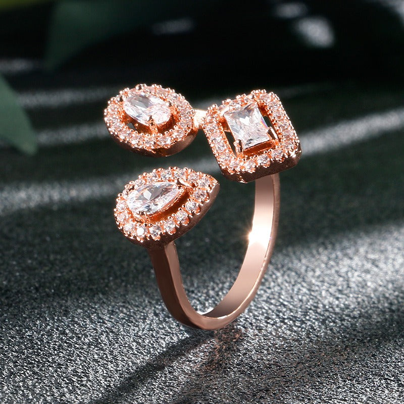 Creative design of geometric zirconia ring for Instagram influencer accessories