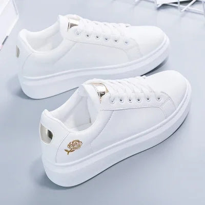 Women Casual Shoes New Spring Fashion Embroidered White Breathable Flower Lace-Up Sneakers White Tenis Feminino Flat  Zapatillas